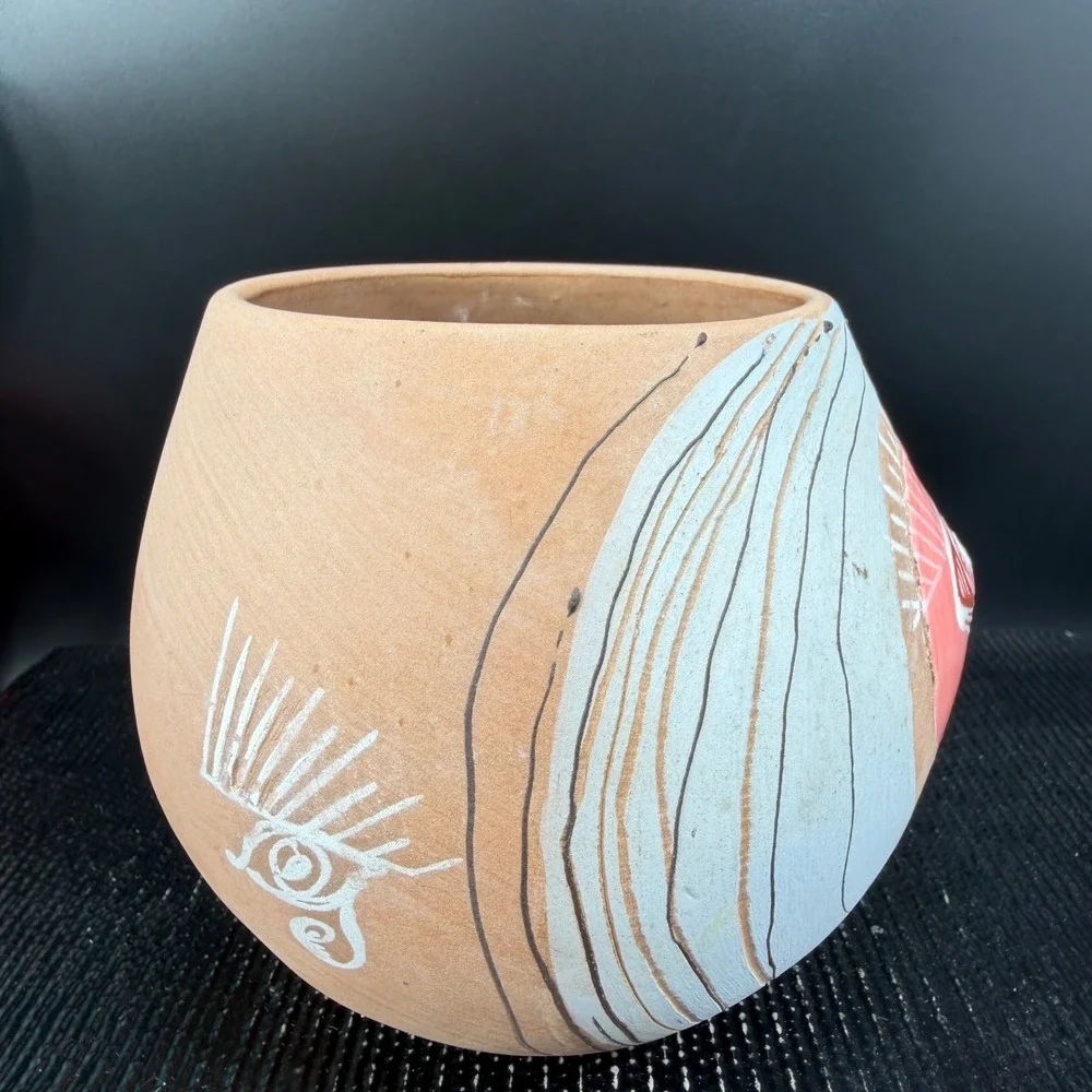 Niko Studio Pottery Terracotta Eye Planter Pink White Succulent Pot Handmade 4in
